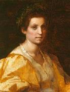 Andrea del Sarto Portrait of a woman in yellow oil painting artist